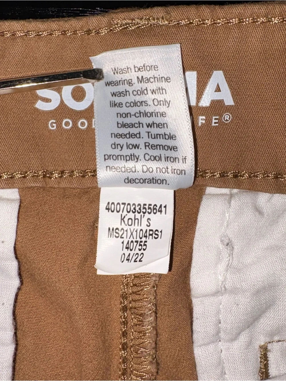 Sonoma Goods For Life Men’s 29 Everyday Tan Chino Stretch Shorts